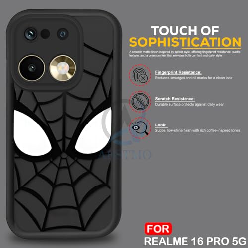 Image of AESTMO Back Case Cover for Realme 16 5G Cover | Spidey Face Mask Design | Silicone Case | Full Body Protection | Camera Protection Back Cover for Realme 16 5G (Black)