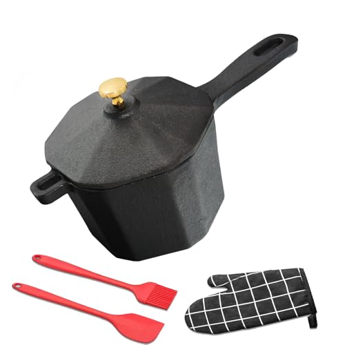 UKENEM Cast Iron Sauce Pan with Lid, Small Cast Iron Basting Pot with Silicone Basting...