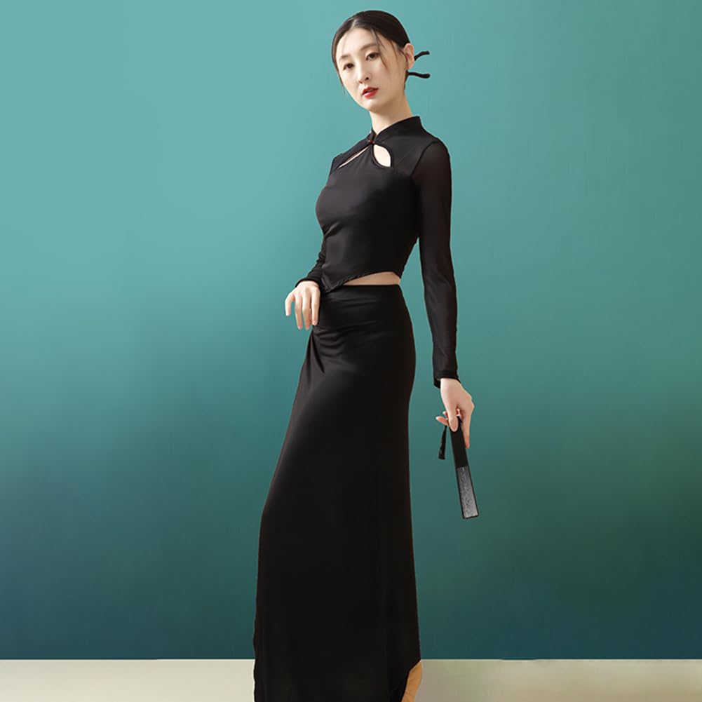 ROYAL SMEELA Chinesisches Qipao-Kleid für Damen, Cheongsam Mandarinenkragen, chinesische Kleider, traditionelle Kleidung, Schwarz