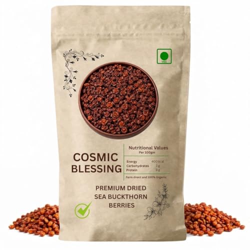 Image of Cosmic Blessing Himalayan Sea Buckthorn Berry 1kg | Sun-Dried, Natural & Unsweetened | Rich in Omega 3 6 7 9, Vitamin C & E | Dried Sea Buckthorn Berry for Skin, Immunity, Gut & Heart | No Preservatives