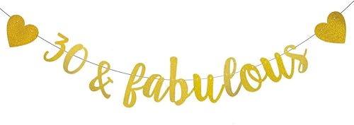 WEIANDBO - Cartel dorado con purpurina "30 y fabuloso", premontado, decoración de fiesta de aniversario de boda, 30 y fabuloso