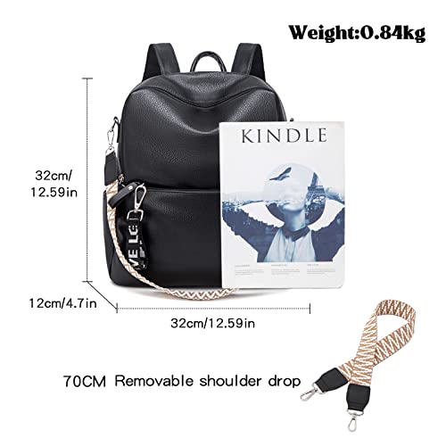 Suweir Rucksack Damen Klein - 2 in 1 Rucksacktasche Leder PU Schultertasche Schulrucksack Wasserdicht Lederrucksack Anti Diebstahl Tagesrucksack für Reisen, Arbeit, Schule (Schwarz)