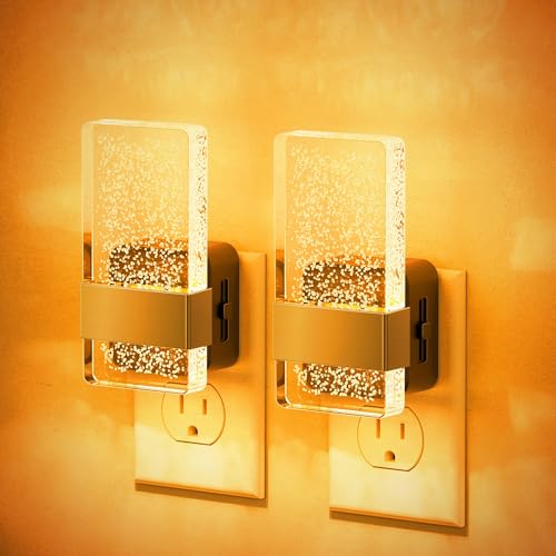 Image of JandCase Night Lights Plug into Wall, Dusk to Dawn Sensor, 2000K Amber Warm White LED, Acrylic Bubble Design, 0-100lm Adjustable Brightness, 2-Pack for Bedroom, Bathroom, Living Room, Hallway