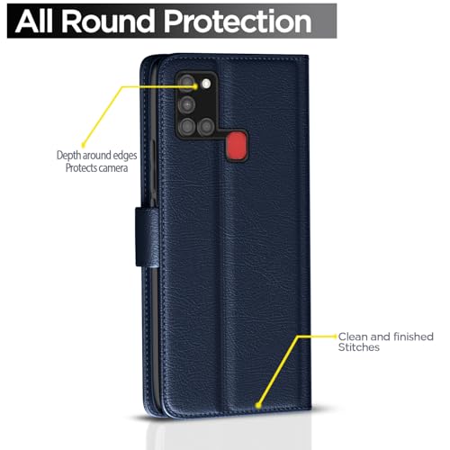 Image of Pikkme Samsung Galaxy A21s Flip Cover Magnetic Leather Wallet Case Shockproof TPU for Samsung Galaxy A21s (Blue)