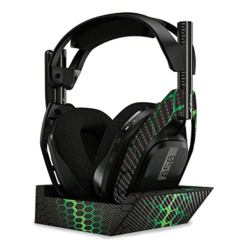 Image of MightySkins Carbon Fiber Skin Compatible with Astro A50 Wireless Headphones + Base Station (Gen 4) - Green Hex | Protective, Durable Textured Carbon Fiber Finish | Easy to Apply | Made in The USA