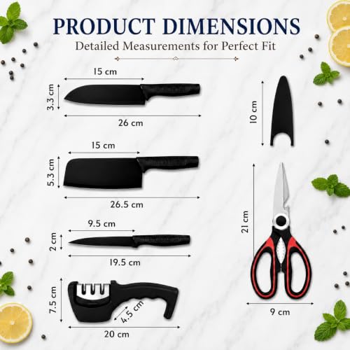 Image of SNMMIFER 5-Piece Kitchen Knife Set with Cleaver, Chef Knife, Utility Knife, Multipurpose Kitchen Scissors,Knife Cover & 3-Stage Knife Sharpener | Stainless Steel Cutting Combo Set (Black Combo)