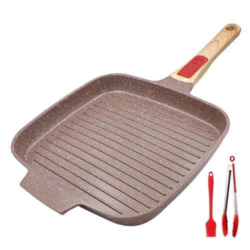 RANX INGST Grill Asador con Rayas, Revestimiento Cerámico Antiadherente, 26 cm Sartén Parrilla de...