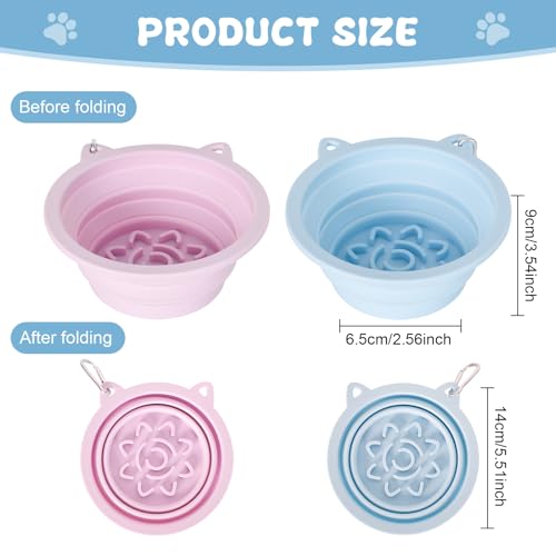 Zimoer 2er-Pack Faltbare Hundenäpfe mit Saugnäpfen & Slow-Feeder, 450ml Silikon Reisenapf für kleine Hunde, tragbar mit Karabinerhaken für Outdoor-Aktivitäten