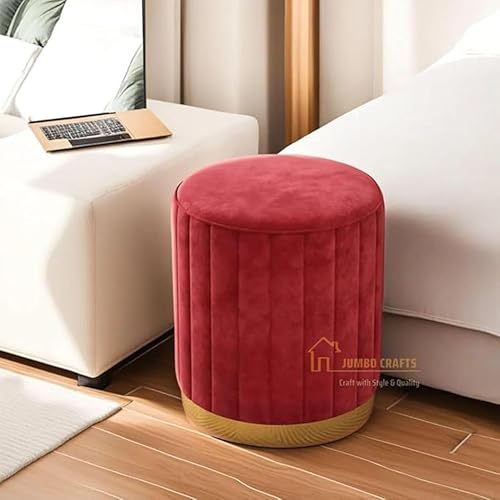 Image of Mudda Pouf Round Sitting Foot Stool for Office Room Decor, Upholstered Pouffe Puffy for Foot Rest, Ottoman Stool for Living Room Sitting Pouffes - (Red Set of 2)