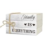 Ycyfckdr Decorative Books for Home Decor, Rustic Wood Book Stack for Table Decor, Family is Everything Decor Books for Living Room Bookshelf, Farmhouse Stacked Books Decor (L16)