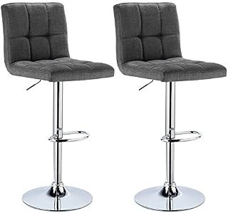 WOLTU Bar Stools Dark Grey Bar Chairs Breakfast Dining Stools for Kitchen Island Counter Bar Stools Set of 2 pcs Linen Exterior/Adjustable Swivel Gas Lift/Steel Footrest & Base