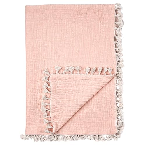 Image of Crane Baby Muslin Swaddle Blanket, Soft Cotton Lightweight Nursery and Stroller Blanket for Baby Boys & Girls, Desert Rose, 30" x 40"