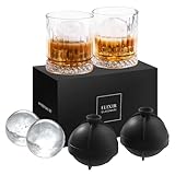 Elixir Whiskey Glass Set - All-in-One Kit for Whiskey Lovers - Sphere Ice Ball Form for Whiskey Glasses - Ice Maker for Whiskeys and Cocktails - Glassware Gift for Bartender