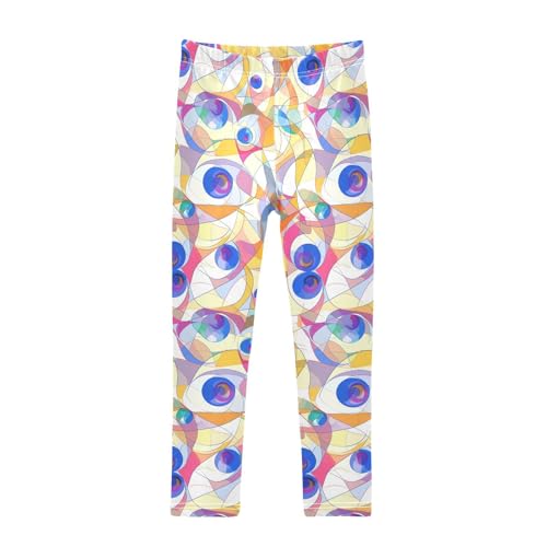 KLL Evil Eye Circle White Little Girls Legging Casual Full Length Dance Pants Running