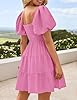 ZESICA Women's Boho 2025 Summer Square Neck Puff Sleeve Off Shoulder Smocked Tiered Casual A Line Short Mini Dress,Dustypink,Medium #2