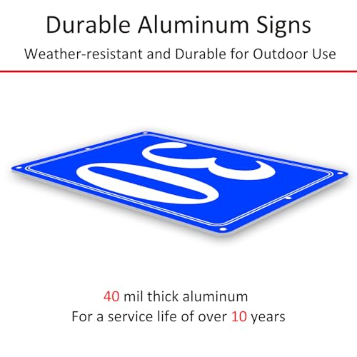 Image of Premium Aluminum Number Signs 30, Metal 12 inch X 8 inch Blue Numbered Signs Outdoor for Parking Lots, Floor, Dock, Court, Aisle, Field, High Visibility, No Fade, Weather-resistant
