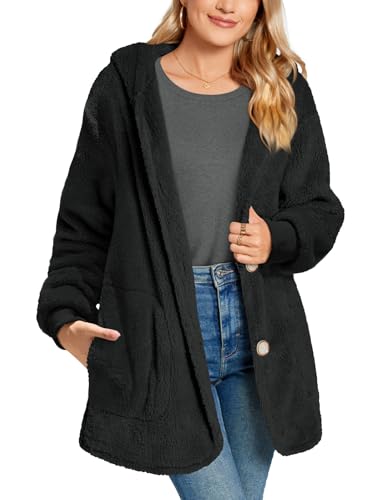 Bestbee Warm Fleece Jackets for Women, Fuzzy Hooded Casual Coats Lidies 2025 Cardigan Sweaters Outerwear with Pockets3
