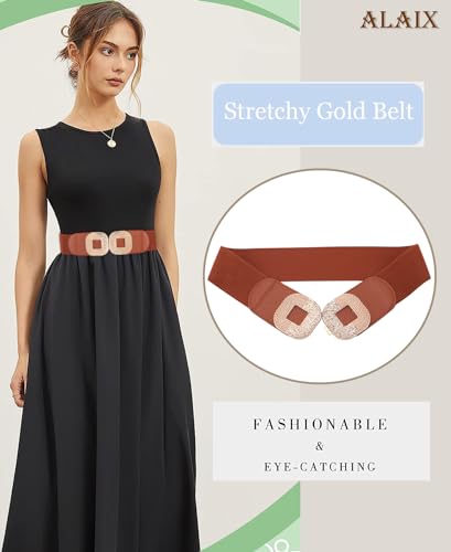 ALAIX Women's Wide Elastic Belt Gold Buckle Dress Belt Stretchy Waistband Waist Belt Cinch Belts for Women2