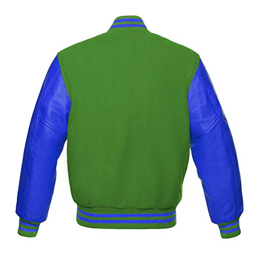 Men's Varsity Baseball Letterman Premium Kelly Green Wool & Genuine Royal Blue Leather Sleeves jackets2