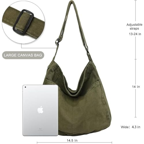Image of FUOCO Canvas Messenger Bag for Men Women - Vintage Crossbody Sling Bag for Laptop Travel Office College Gym - Aesthetic Shoulder Handbag One Side Tote Bag