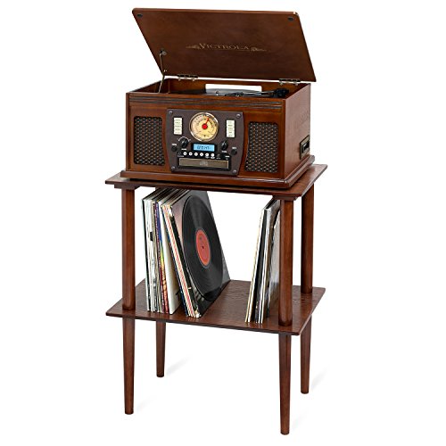Victrola VTA-600B-ESP Navigator 8-in-1 Classic Bluetooth Record Player with USB Encoding and 3-Speed Turntable, Brown 