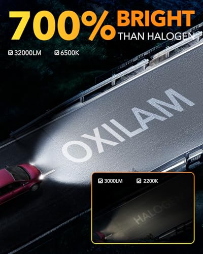 Image of OXILAM H4 9003 LED Bulbs, 700% Brighter, 32000LM Brighter Ultra-Bright, 1:1 Halogen Size, Plug N Play, Error Free No Flicker, No Adapter Required, Non-polarity, Pack of 2