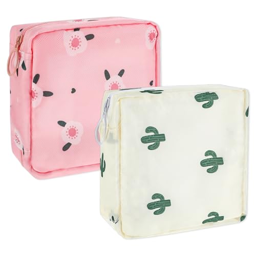 Image of 2Pcs Period Bag, Sanitary Napkin Storage Bag Portable Reusable Sanitary Pads Bags for Women Tampons Holder for Purse Period Pouch with Zipper Feminine Care Kit