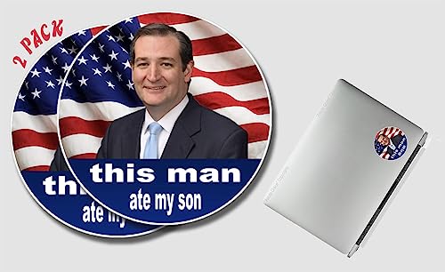 Image of Funny Car Stickers inchThis Man Ate My Son inch - Ted Cruz Vinyl Decal for Cars, Trucks, Boats, Laptops, Mugs, Motorcycle, Bicycle and Luggage - Vinyl Sticker 2 Pack | 4x4 in | AG-695