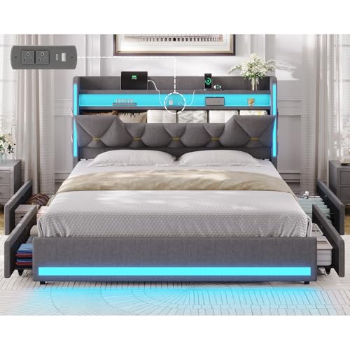 Queen Bed Frame with 4 Drawers, Platform Bed Frame Queen...