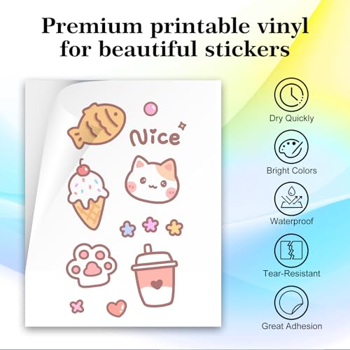 Papel adesivo de vinil imprimível para impressora a jato de tinta - 25 folhas de papel adesivo branc