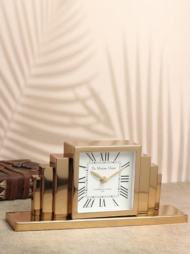 Image of Decor de Maison Handcrafted Metropolitan Marvel Table Clock for Living Room, Bedroom, Study Table | Classic Non-Ticking Tabletop Battery Operated Analog Desk Clock in Silver (33x7x14cm)