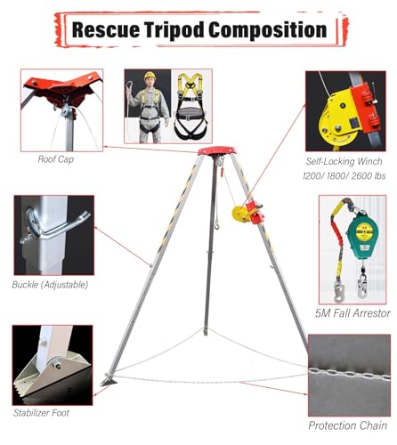Treppiede compatto per spazi ristretti, argano da 1200 a 2500 libbre, treppiede per soccorso antincendio, attrezzatura di sicurezza per pozzi, supporto di sicurezza stradale, supporto per gru di