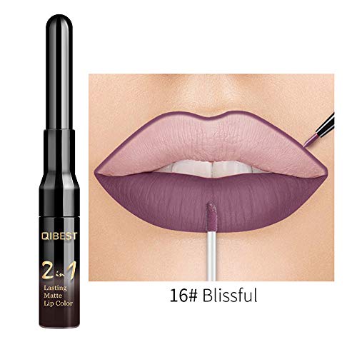 BHYDRY pintalabios QIBEST Lápiz Labial Duradero, delineador de Labios Resistente al Agua, de Doble Extremo, lápiz Labial