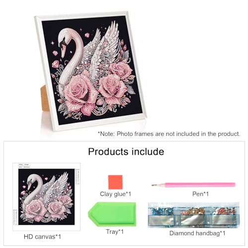 Image of AiYuanzsh Diamond Art Painting Kits for Adults Swan, 5D Special Shape Diamond Art Kits for Beginners, Crystal Rhinestones Diamond Art Painting for Home Wall Decoration Gift 12x12inch