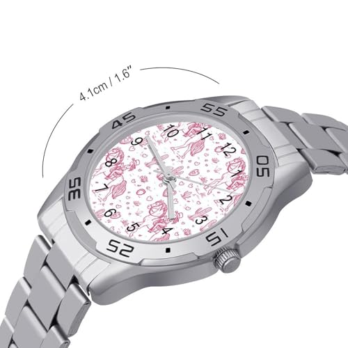 Girls on Horse Back and Cactus Simple Stainless Steel Band Business Watch Dress Wrist Unique Luxury Work Casual Waterproof Watches2