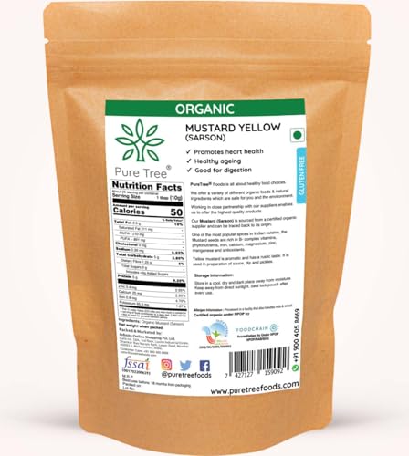 Image of Pure Tree Certified Organic Yellow Mustard Seeds | 350 g | Rai Seeds Pili Sarson dana | Aromatic Kadugu Avalu | Sarso Seeds