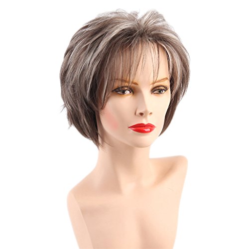 FAKEME Perucas Sintéticas Completas Curtas Naturais Macias Perucas Completas Sintéticas Senhora Cinz