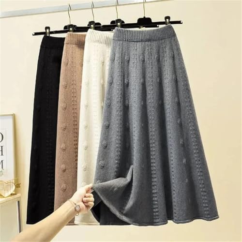 Women Fall Winter Knitting Long Skirts Elegant High Waist Skirt Elastic Soft Midi Skirts Khaki L4