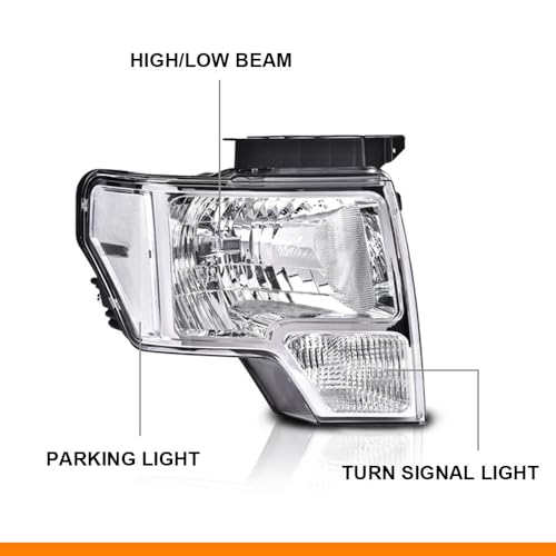 Image of G-PLUS Headlights Assembly, Compatible with Ford F150 2009 2010 2011 2012 2013 2014 (NOT Fit LED Style,Only Fit without LED Style) bumper Headlamp Clear lens Chrome Housing Clear Reflector