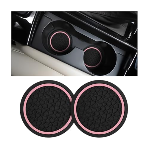 Image of Mandark Car Cup Holder Coasters, 2.75 Inch Non-Slip Insert Water Bottle Holder Pads, Dustproof Automotive Interior Accessories Mat, Universal for Vehicles, Trucks, RVs and More (Black /Pink, 2PCS)