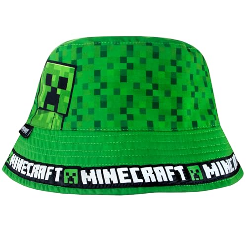 Image of Minecraft Hat, Reversible Kids Bucket Hat, Gaming Apparel, Creeper Merchandise, Black, One Size