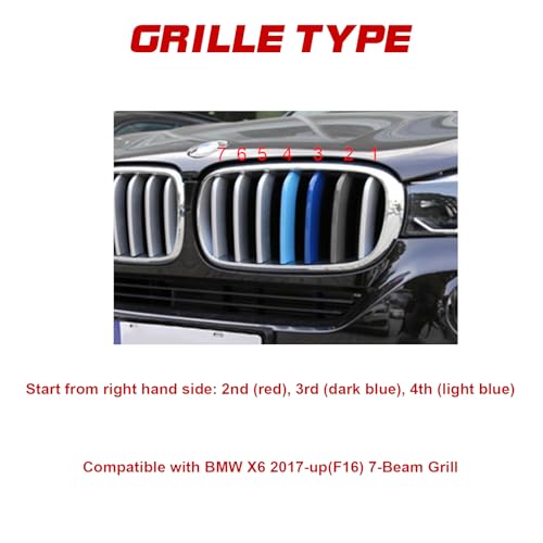 Image of x xotic tech Iconic 3-color Tri Grille Insert Trims Strips, Front Center Kidney Grilles Compatible with BMW X6 F16 2017 2018 2019 (7 Standard Grill Beam Bars)