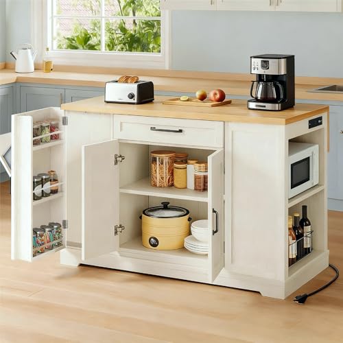 YITAHOME 50' Kitchen Island with Power Outlet & Drop Leaf, Rolling Island Cart...
