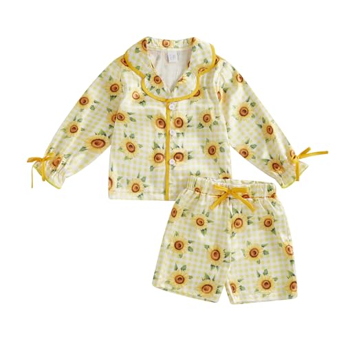 Image of Toddler Baby Girl Satin Pajama Set 2Piece Silk Pjs Western Sleepwear Long Sleeve Button Down Top And Shorts Pajamas