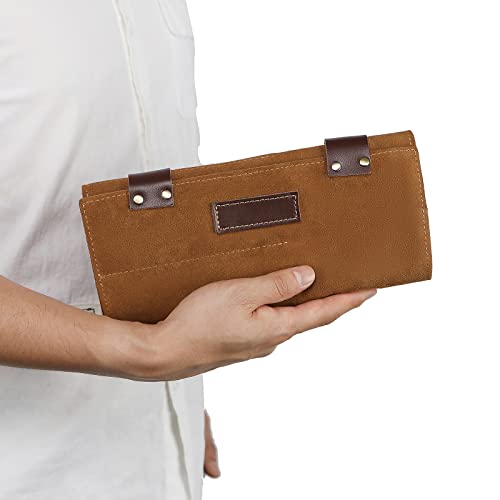 Image of Hair Stylist Scissor Holder Pouch Cases for Hairdressers, Real Leather Scissor Roll Up Bag, Salon Tools Organizer for Barber Hairdresser (V-001-Brown)