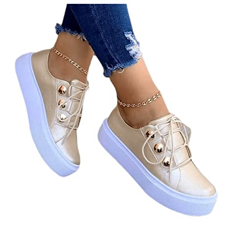 Ladmiple Sneakers For Women Slip On Wide Width Walking Shoes Fashion Dressy Casual Summer Lace Up Platform Flats Loafers