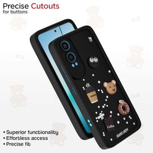 Image of Pikkme Bumper Case for OnePlus Nord Ce 4 Lite 5G | Cute Fun Cartoon 3D Bear Silicone Full Body Protection Back Cover (Black)