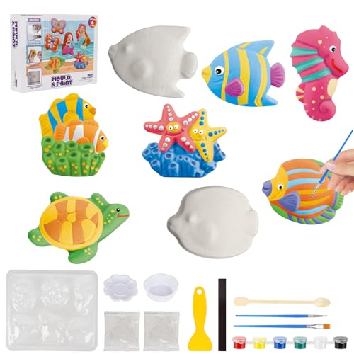 YAOZUP Figuras para Pintar, Juego de Manualidades de Escayola, Figuras de Escayola para Pintura (animales marinos)