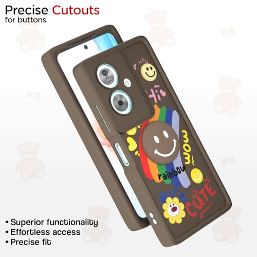 Image of Pikkme Back Cover for Oppo A79 5G | Soft Silicone| Cute Rainbow Smile & 3D Cartoon Flower Design | Shockproof Raised Camera Protection Bumper Case (Brown)