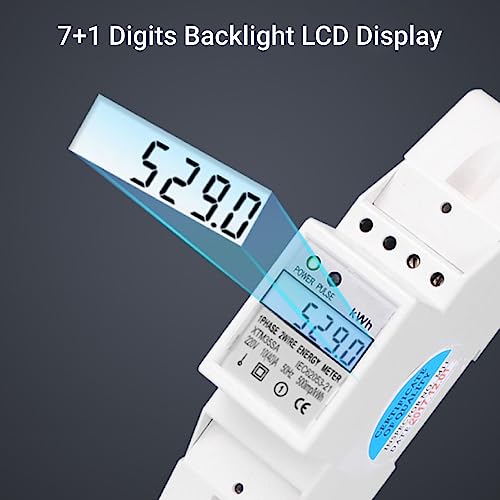 Image of Single Phase Energy Meter Din Rail Electric Meter AC 10-40A Digital LCD KWh for Electricity Usage Monitor 120 230V
